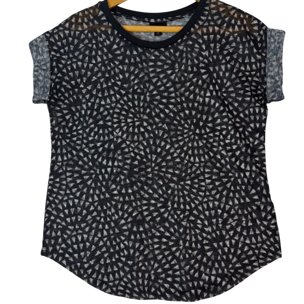 Mossimo Womens Mesh Geometric Print Short Sleeve T‎ Shirt Top Size M Black White